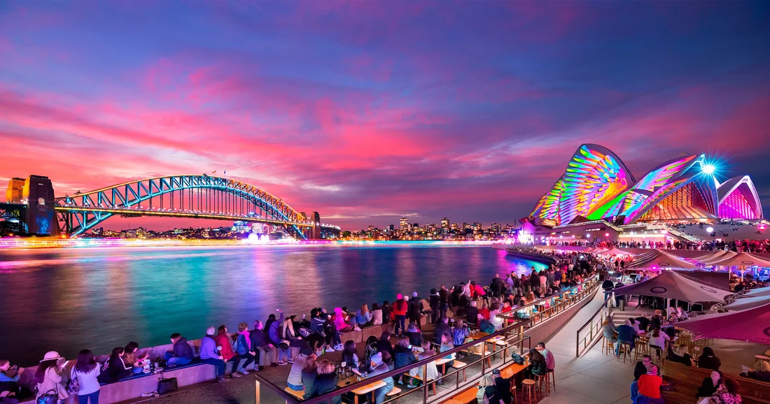 Visual published with the cited source for this record: Vivid Sydney lights buildings with mapped video, not holograms